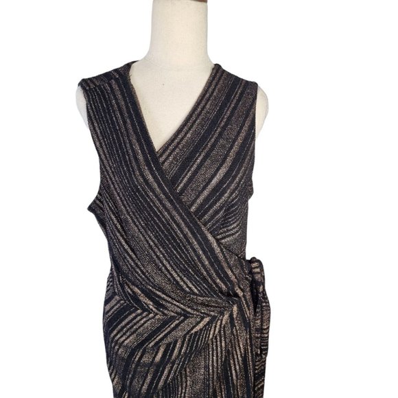 City Chic Plus Size Medium (18) Maxi Wrap Dress Evening V Neck Black and Gold - Picture 2 of 11